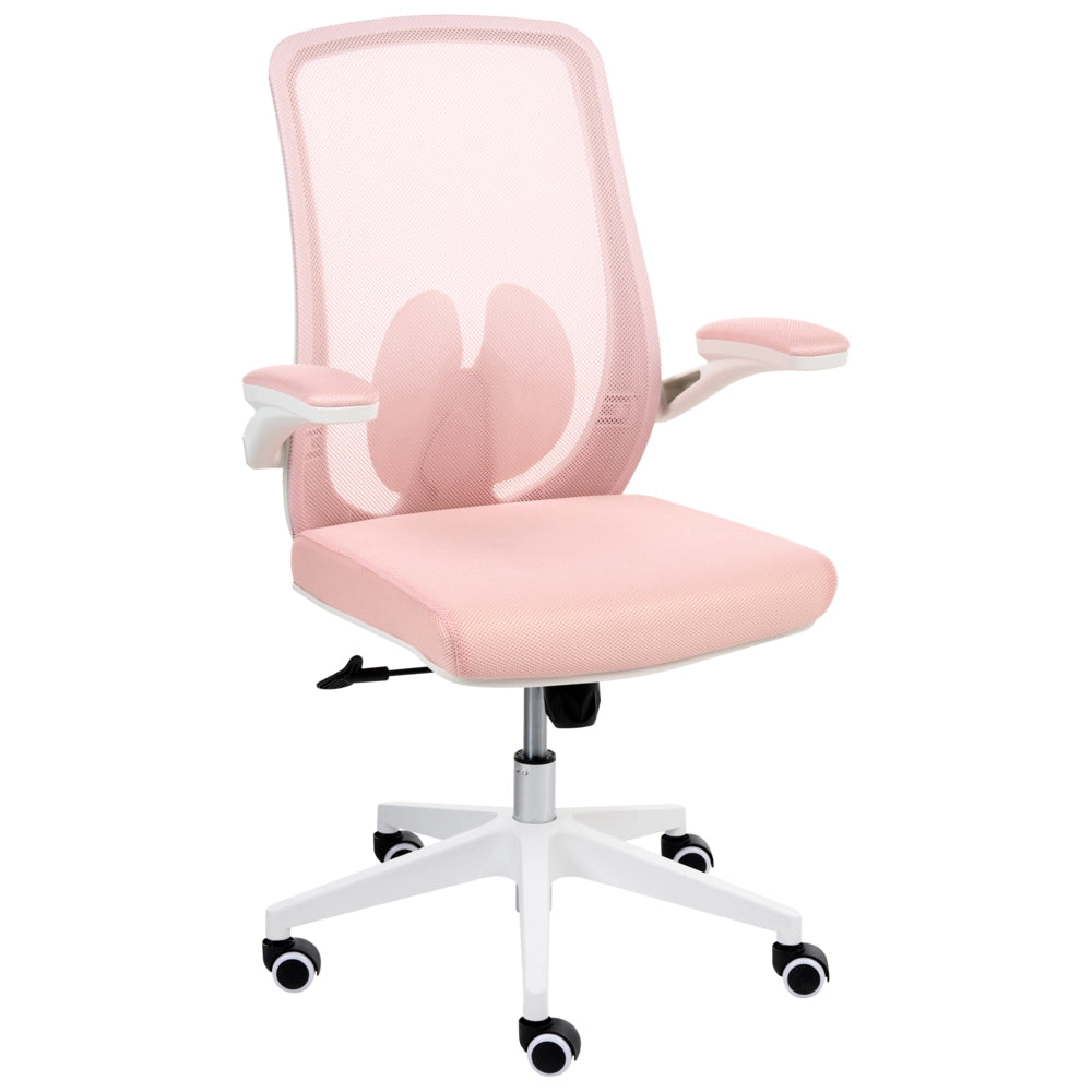 Sedia da ufficio con base girevole e braccioli regolabili in altezza con rete rosa pastello stile moderno