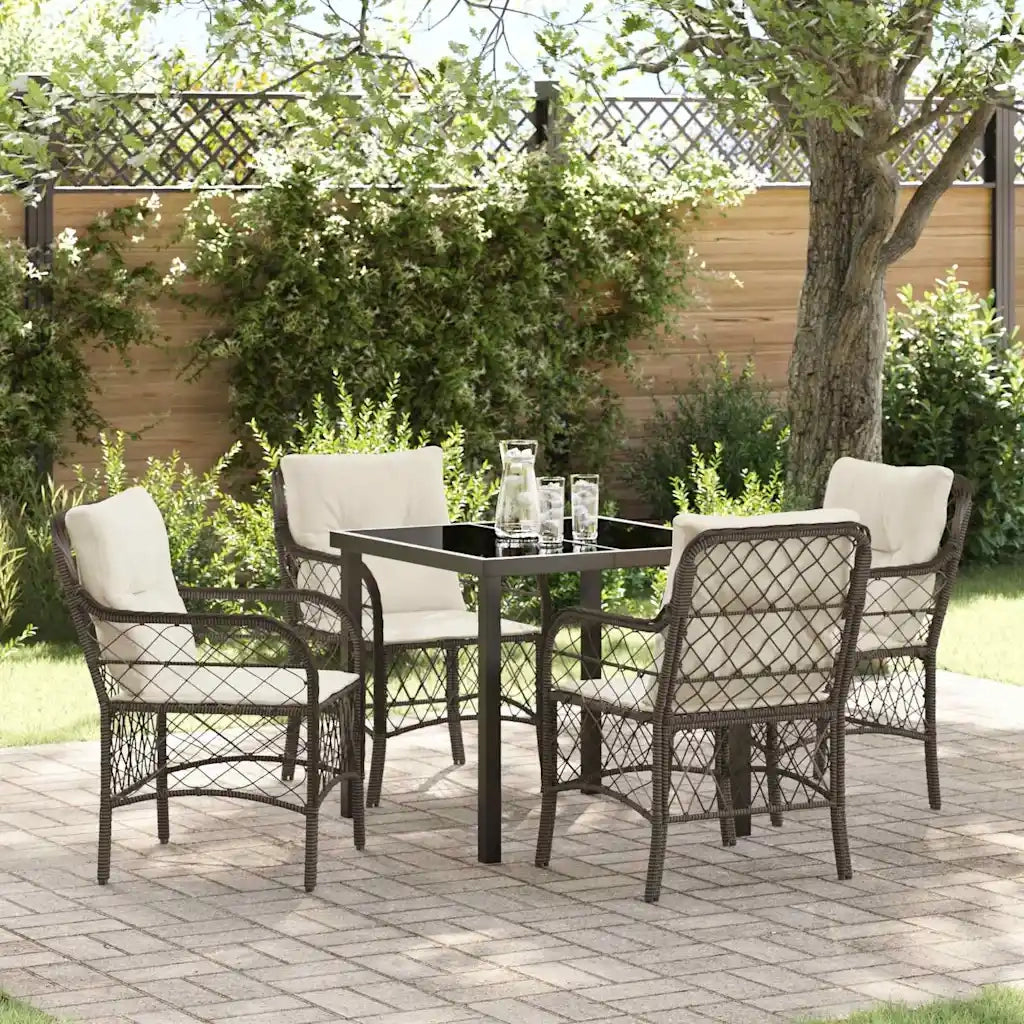 Set da Pranzo per Giardino con cuscino 5 pcs Marrone polyrattan
