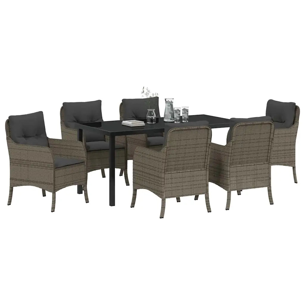 Set da Pranzo per Giardino con cuscino 7 pcs Grigio polyrattan