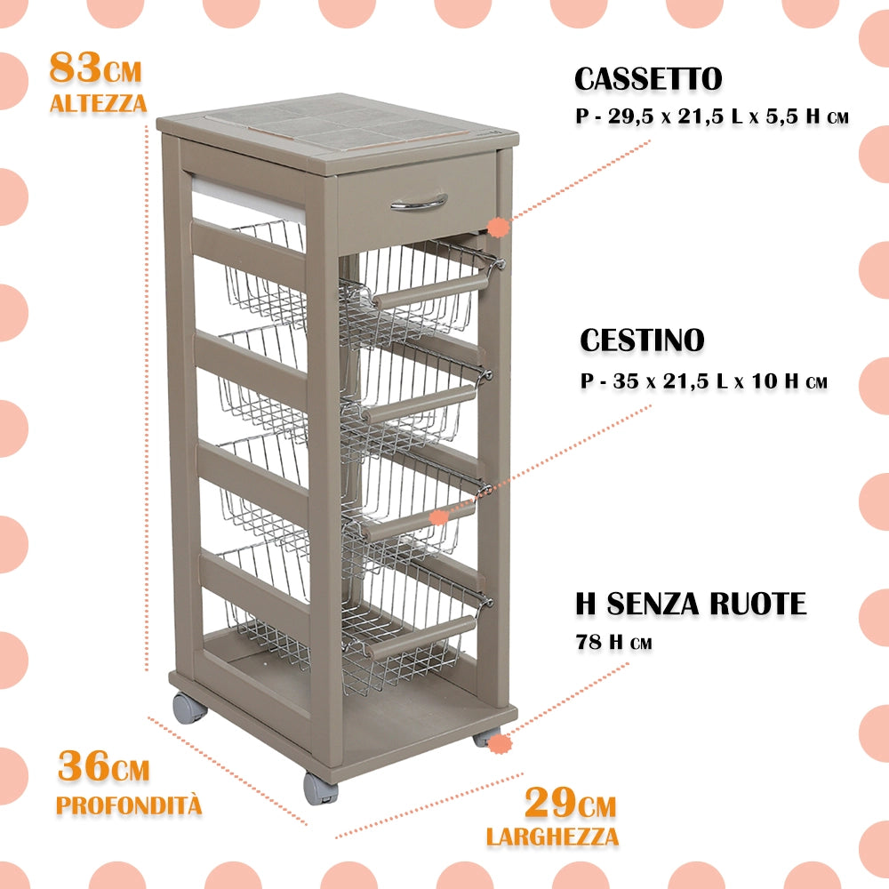 VESUVIO CARRELLO DA CUCINA IN COLORE FANGO 29 X 36 X H 83 CM
