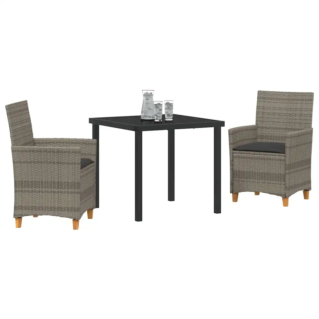 Set da Pranzo per Giardino 3 pcs Grigio polyrattan