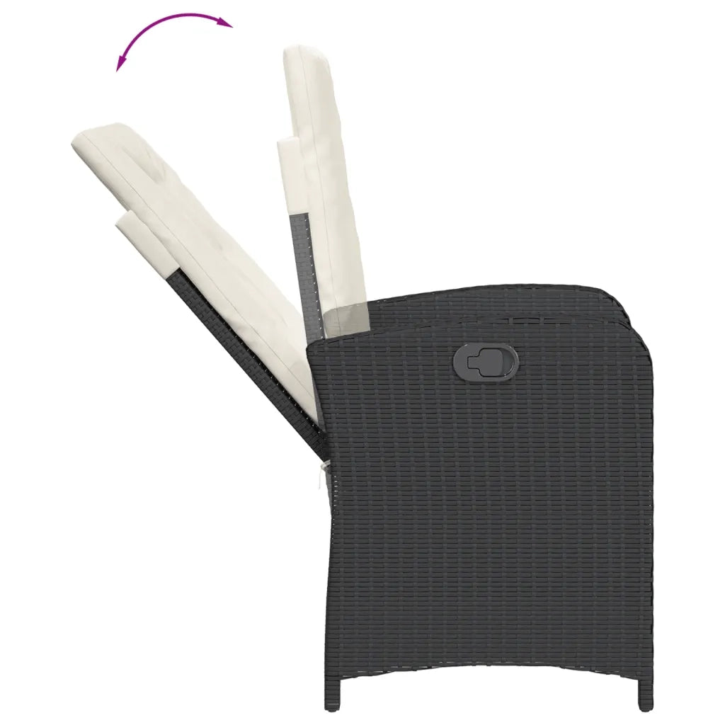 Sedia Reclinabile da Giardino con Cuscini Nera in Polyrattan 365160