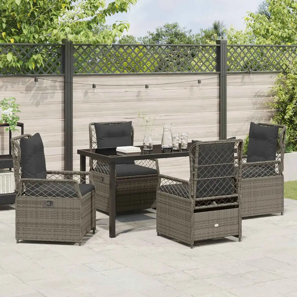 Set da Pranzo per Giardino 5 pcs Grigio polyrattan