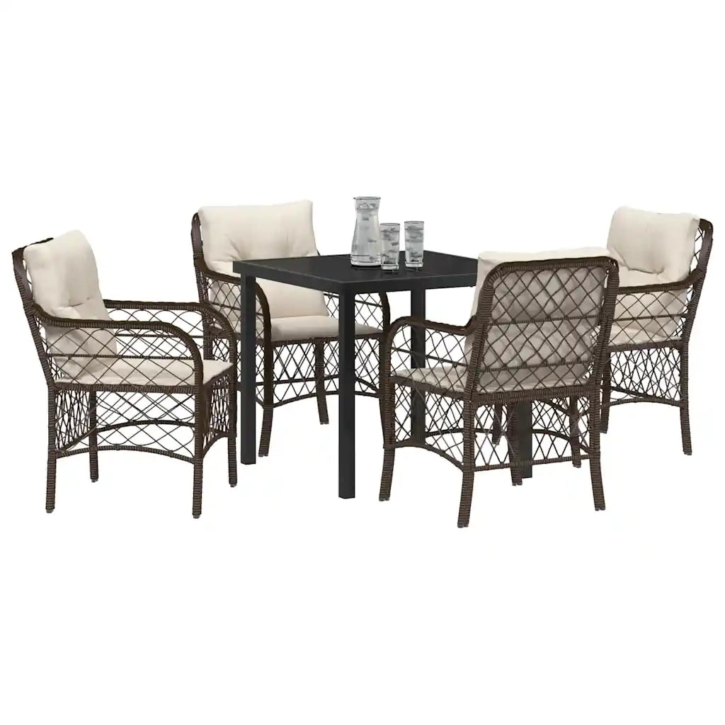 Set da Pranzo per Giardino con cuscino 5 pcs Marrone polyrattan