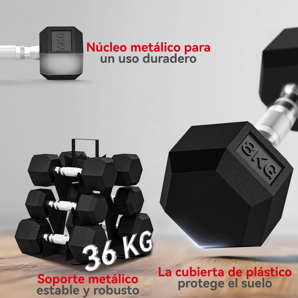 Set di manubri 4kg 6kg 8kg con supporto ¨C Minimal ¨C nero