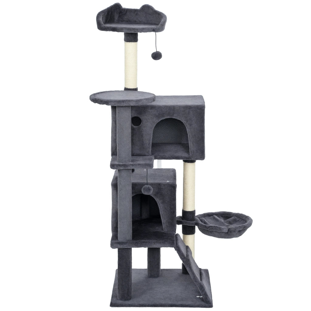 Albero per Gatti con 2 Casette, Lettino e Amaca ¨C Zephmum ¨C Grigio, Peluche, 140 cm