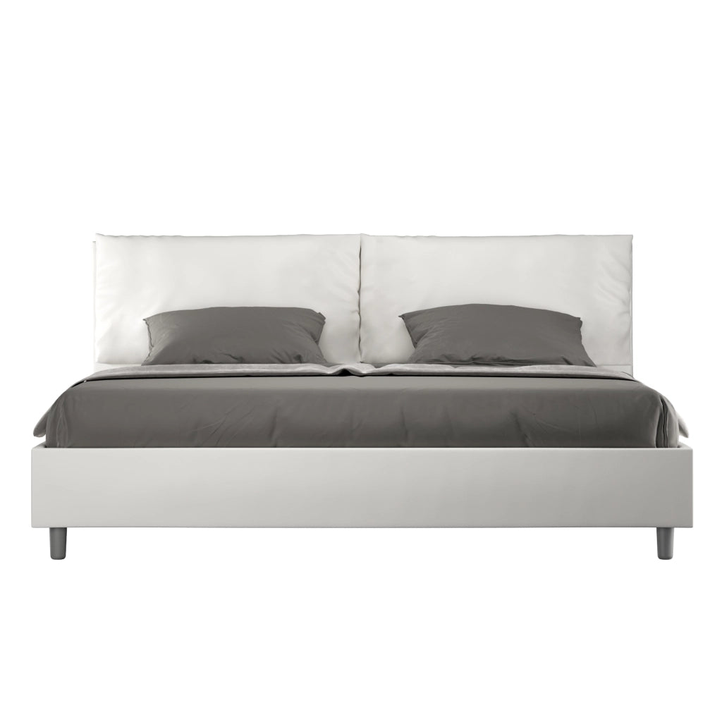 BS COM Letto matrimoniale king size senza rete imbottito 200x210 similpelle bianco