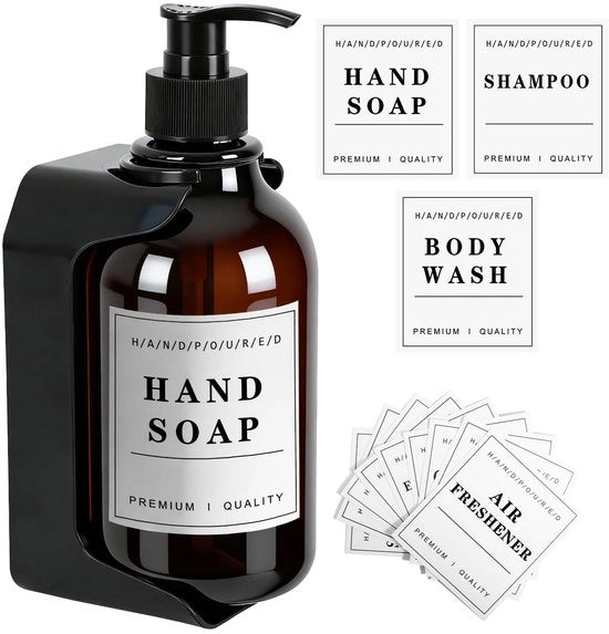 Dispensatore di sapone 500 ml - Dispensatore di sapone da attacco alla parete - Dispensatore di sapone con superficie lavabile - Dispensatore di gel doccia - Dispensatore di schiuma sapone - Etichette idrorepellenti