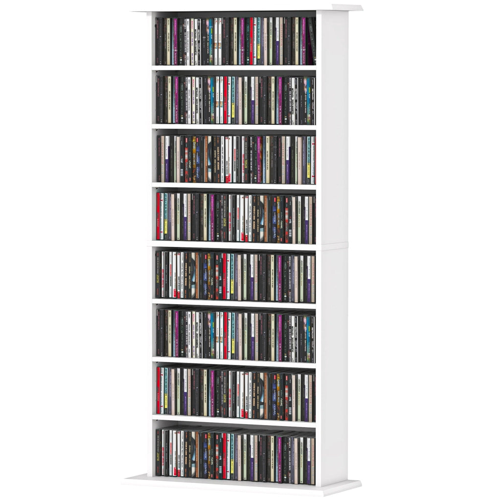 Libreria per CD e DVD con 8 scomparti e 6 ripiani regolabili ¨C zephmum ¨C bianco
