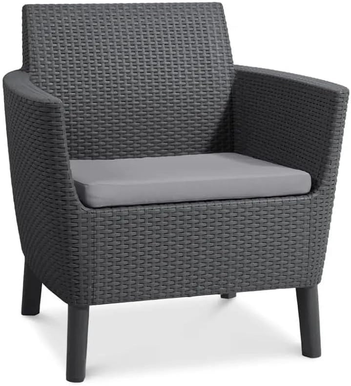 Salottino da Esterno Salemo Lounge Set 4 Pezzi in Resina Effetto Rattan con Tavolino Contenitore e Cuscini Colore Graphite Keter