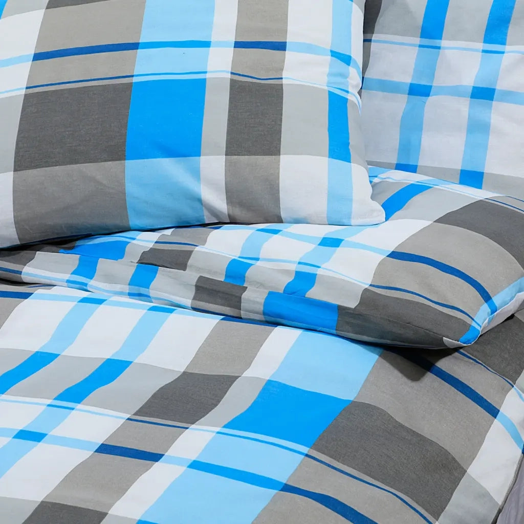 Set Copripiumino Blu e Grigio 200x200 cm in Cotone 136063