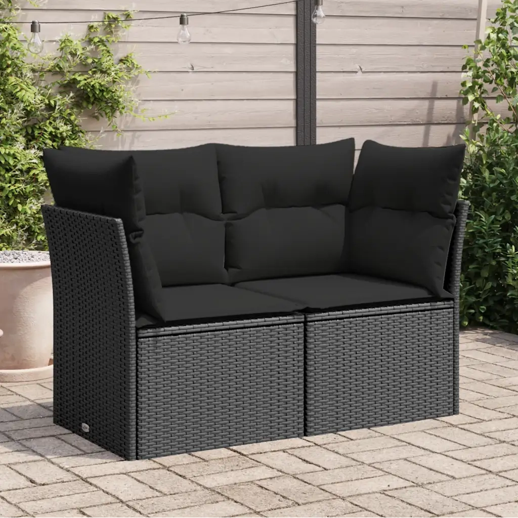 Divano da giardino con cuscini 2 posti nero in polyrattan 365963