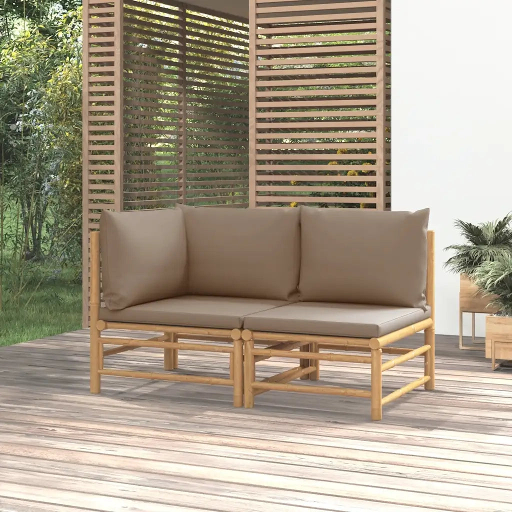 Set Salotto da Giardino 2pz con Cuscini Tortora Bambù 362284