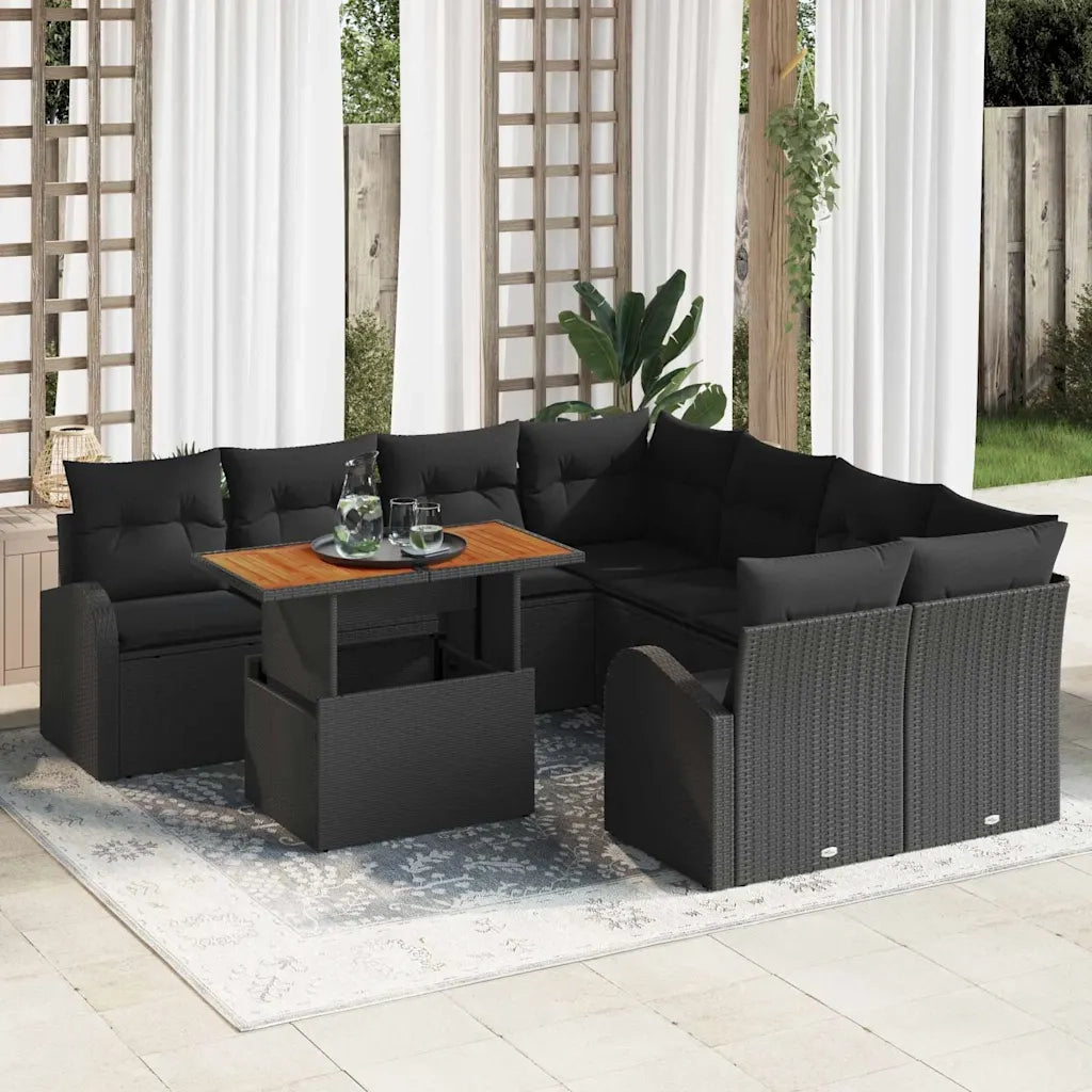 Set Divano da Giardino con archiviazione 9 pcs Nero Poly Rattan 3358305