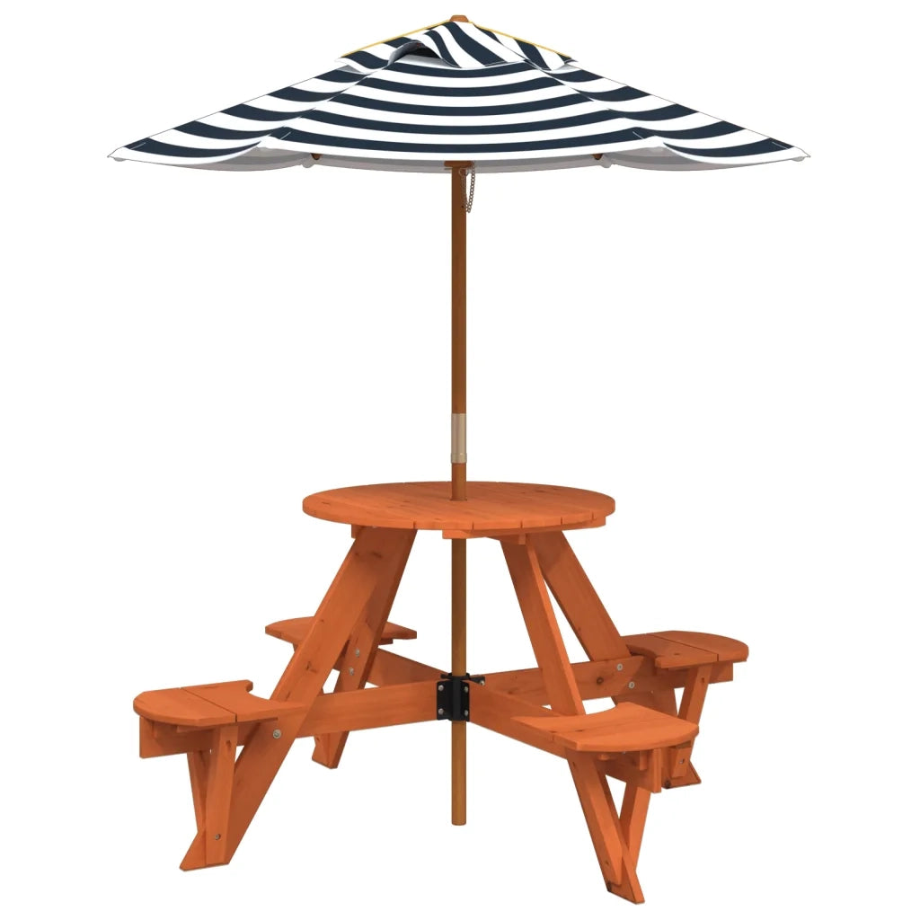 Tavolino da Giardino | Tavolo Picnic per 4 Bambini con Ombrellone Rotondo Legno Abete