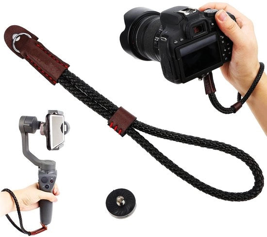 Cintura per fotocamera flessibile - cinturino - pelle PU - fotocamera/occhiello - 1/4 pollici vite - leggero 23 cm corda