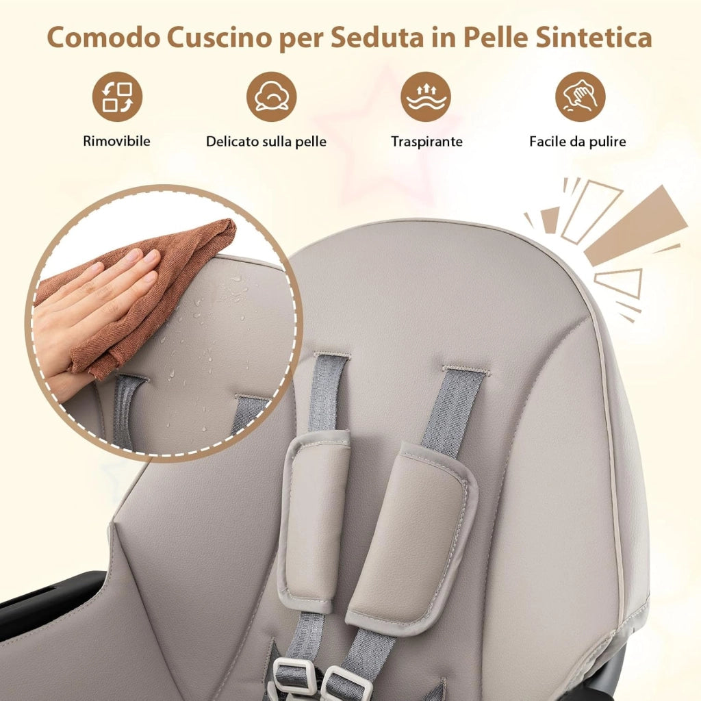 6-in-1 Seggiolone per Neonati, Seggiolone Prima Pappa, Tavolo e Sedia Convertibile per Bambini, Imbracatura di Sicurezza, Vassoio Rimovibile, per Bambini 6-36 Mesi (Grigio+Nero)