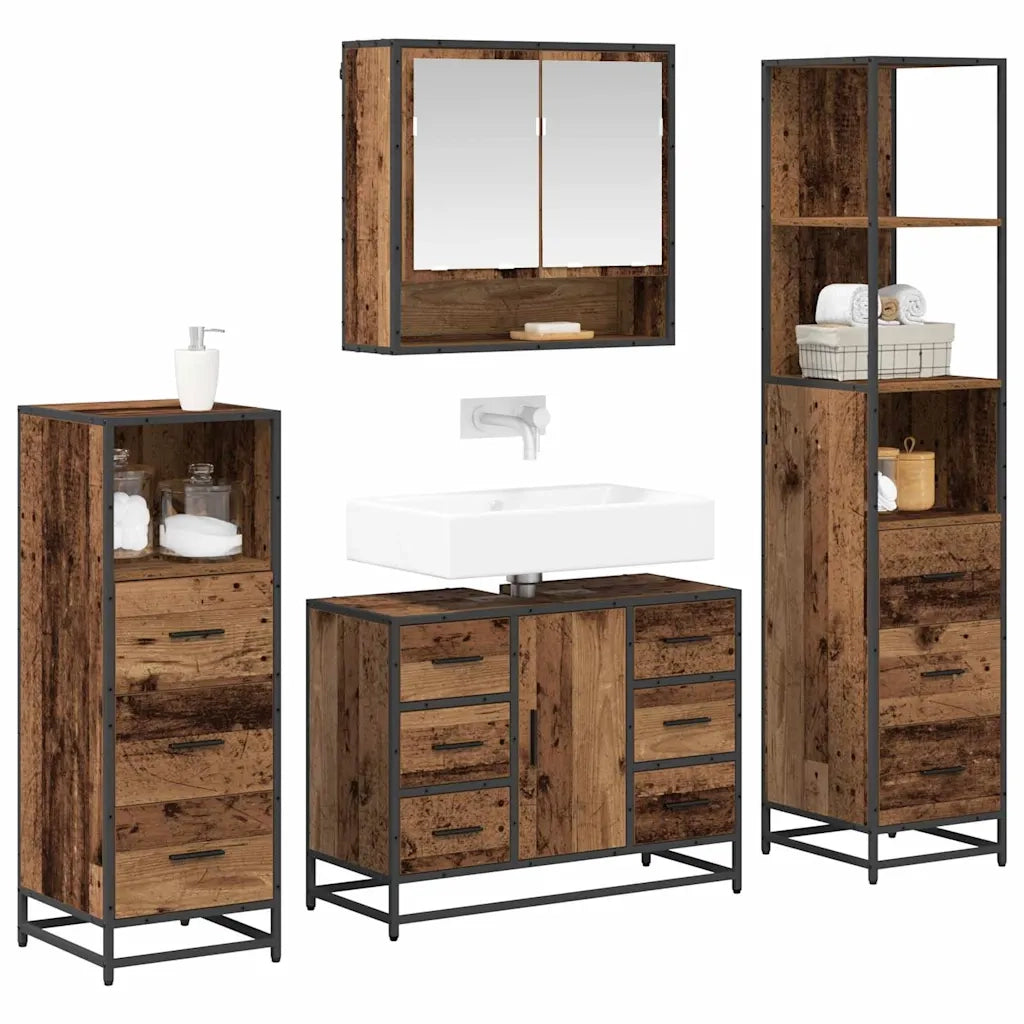 Set di mobili per il bagno con cassetto 4 pcs Legno vecchio 3402462