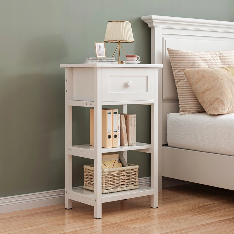 Comodino laterale con cassetto e 2 ripiani, stile loft, in legno, moderno, 45 cm