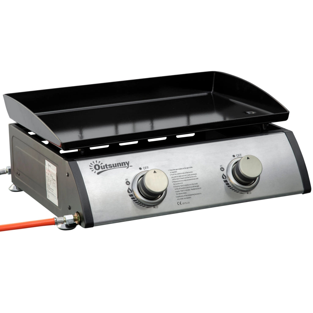 Piastra Barbecue a Gas da Tavolo con 2 Bruciatori ¨C Minimal ¨C 48.5x46x21cm Nero