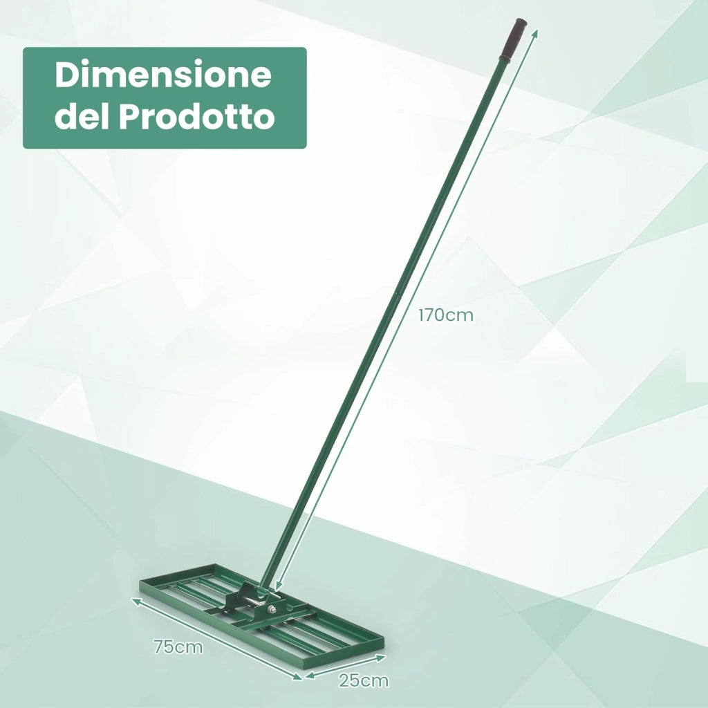 Rastrello Livellatore per Prato, Livellatore Giardino con Piastra Grande e Impugnatura Ergonomica, Rastrello Livellante per Prato, Campo da Golf, Fattoria e Pascolo (75 x 25 cm)