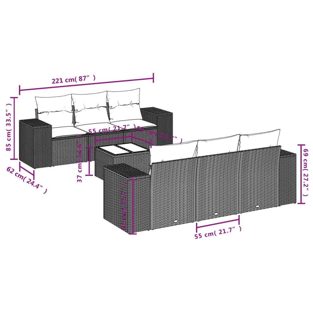 Set Divani da Giardino con Cuscini 7pz Nero Polyrattan 3222305
