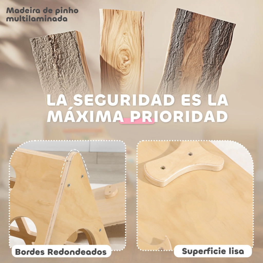 Letto a Soppalco per Bambini con Rampa e Sacco Sabbia 8 in 1 ¨C zephmum ¨C 175x59.5x60 cm Legno Naturale