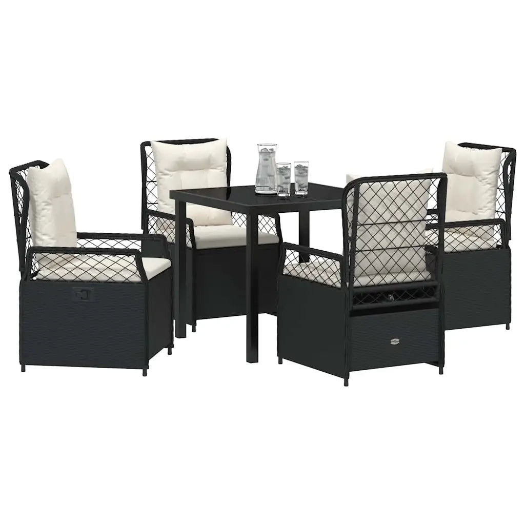 Set da Pranzo per Giardino 5 pcs Nero polyrattan