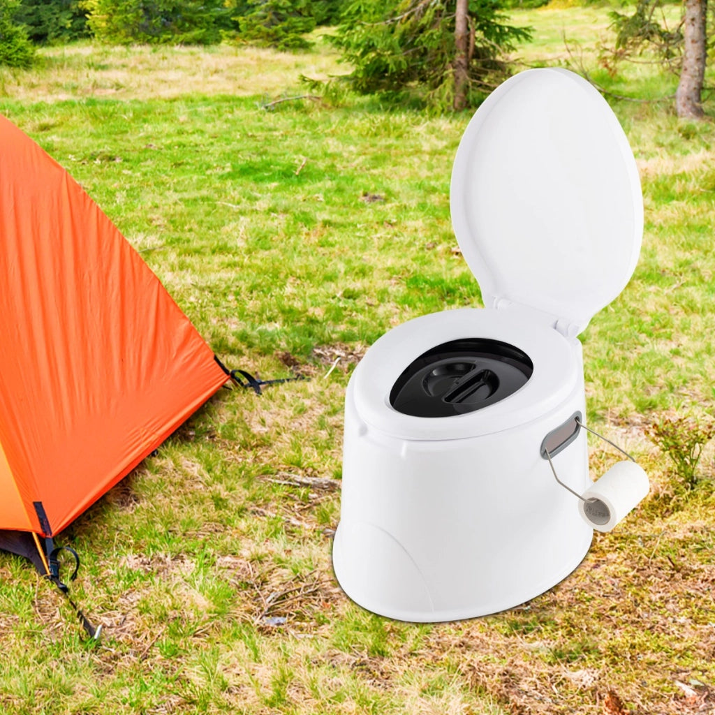 Toilette da viaggio portatile per esterni leggera con secchio interno rimovibile-supporto per carta igienica rimovibile Bianco