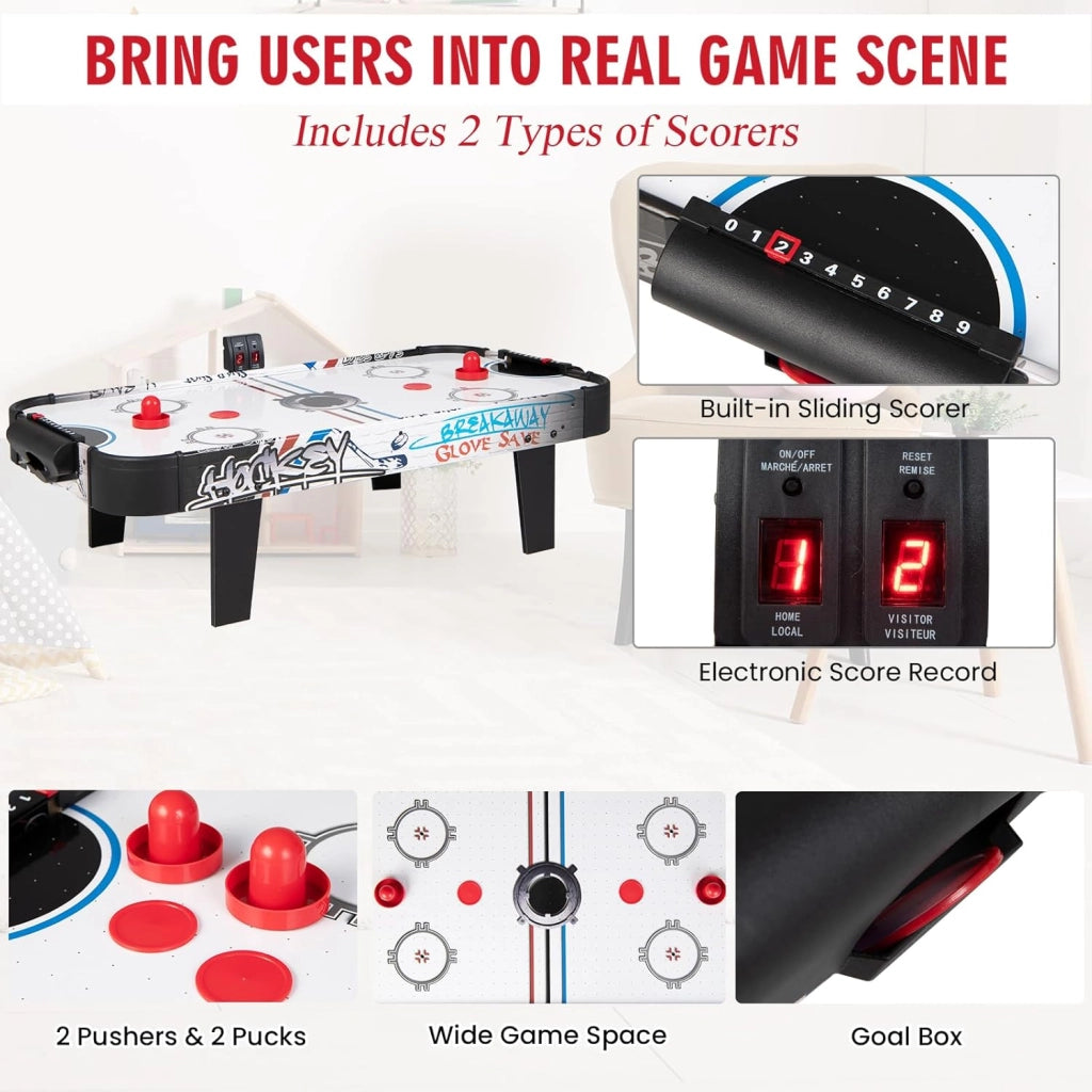 Tavolo Air Hockey, Set Tavolo da Air Hockey con Segnapunti LED Elettronico, 2 Dischi, 2 Palette, 2 Porte, Gioco Divertente per Bambini e Adulti, 110 x 59 x 31 cm
