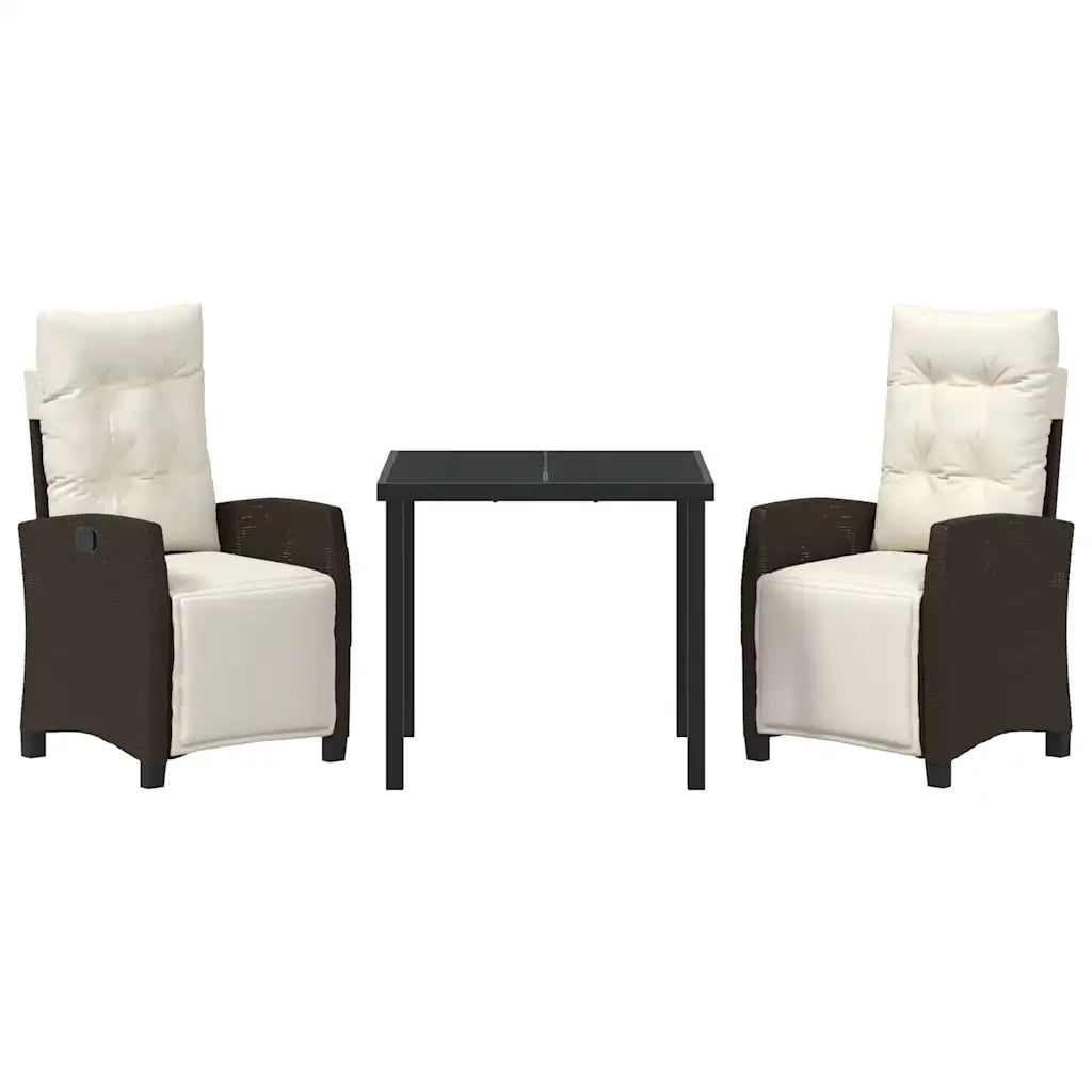 Set da Pranzo per Giardino con cuscino 3 pcs Marrone polyrattan