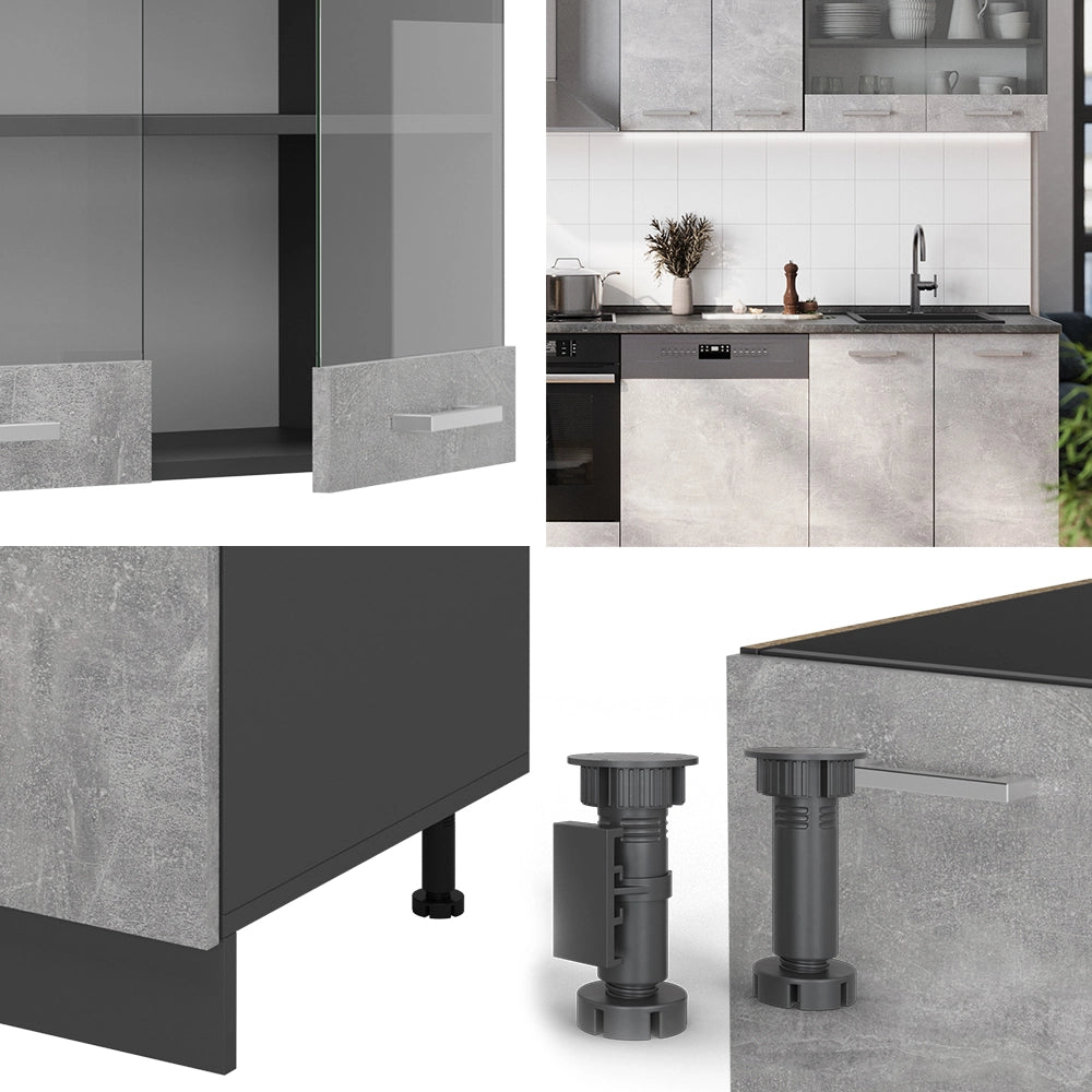 Cucina componibile R-Line Calcestruzzo/Antracite 300 cm, PL Antracite Vicco