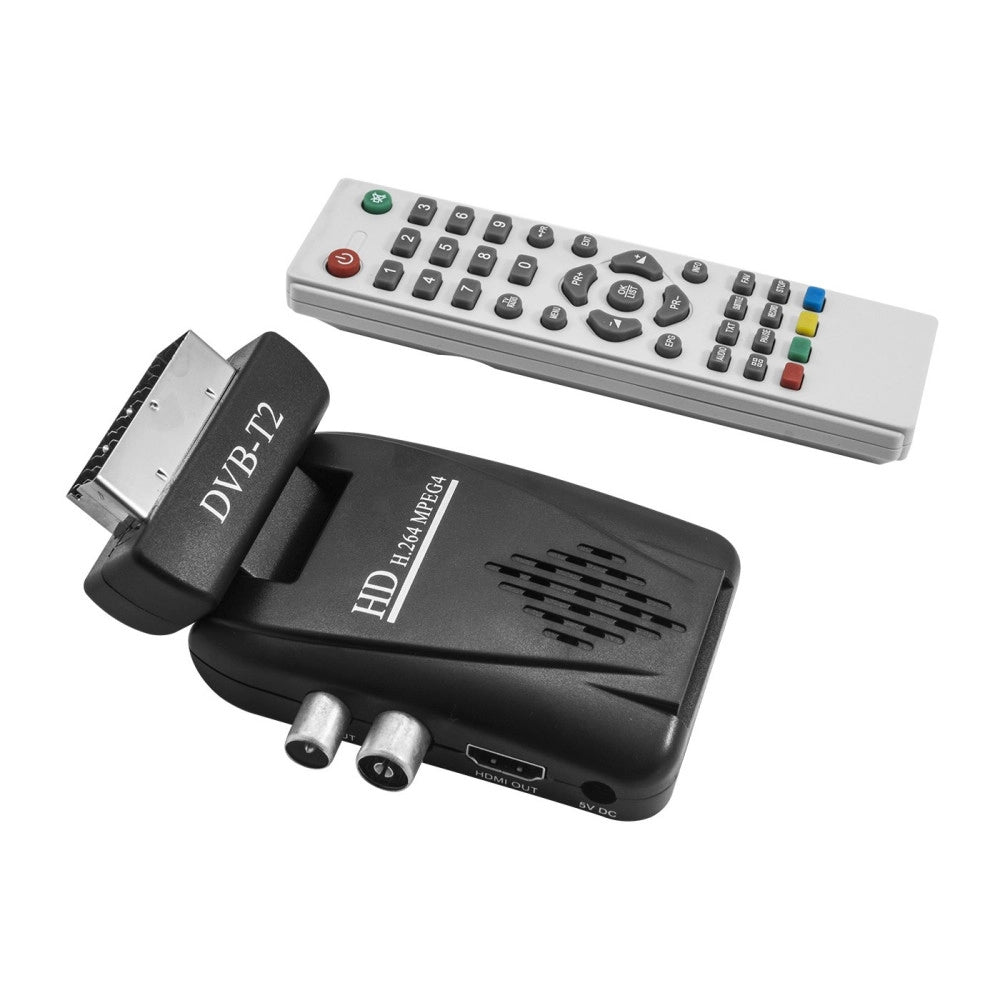 Trade Shop - Decoder Mini Digitale Terrestre Scart Dvb-t2 180° Usb Hdmi Presa Scart Hd -