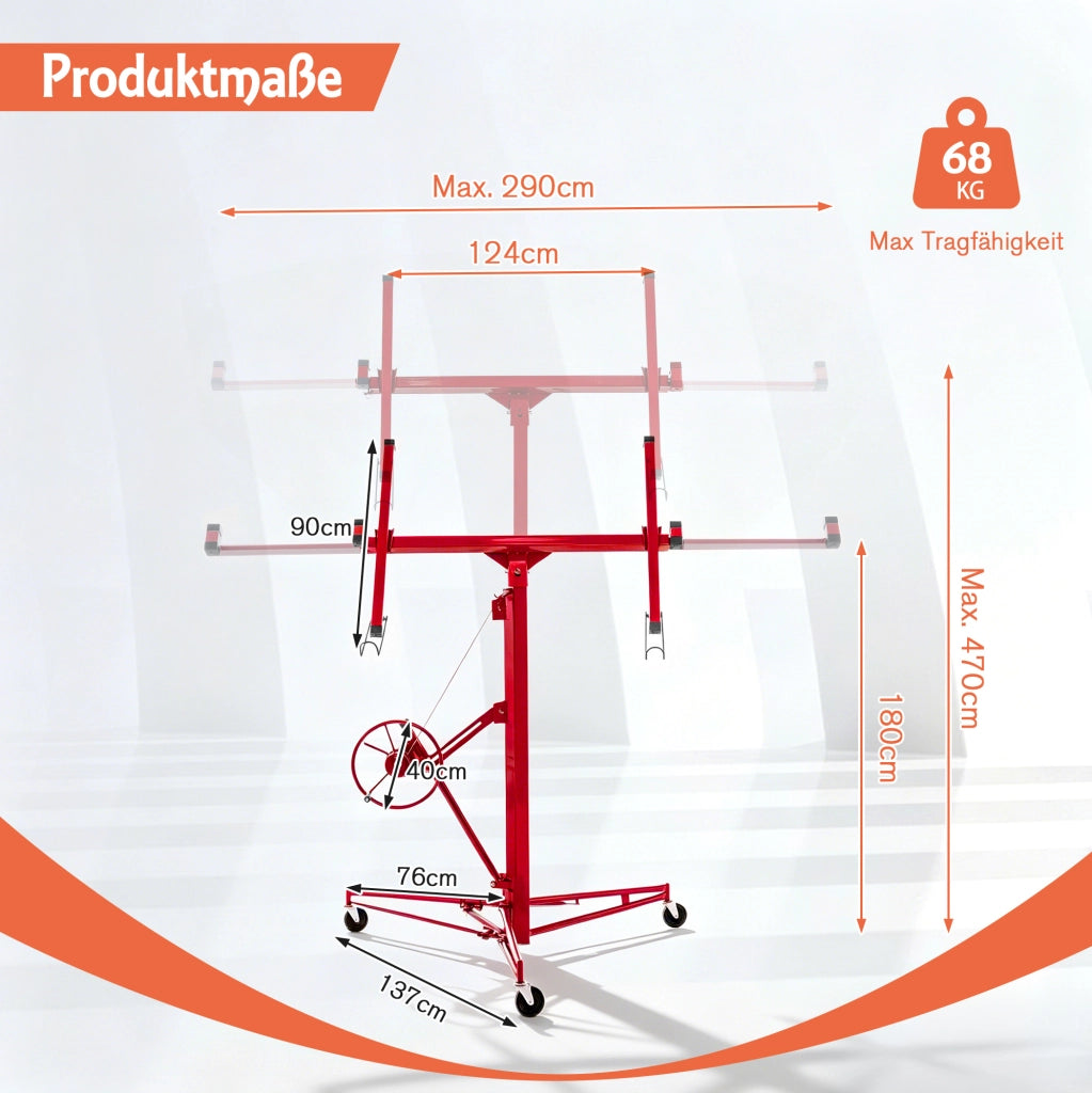 Supporto elevatore telescopico 124×137×180 cm in acciaio rosso con ruote