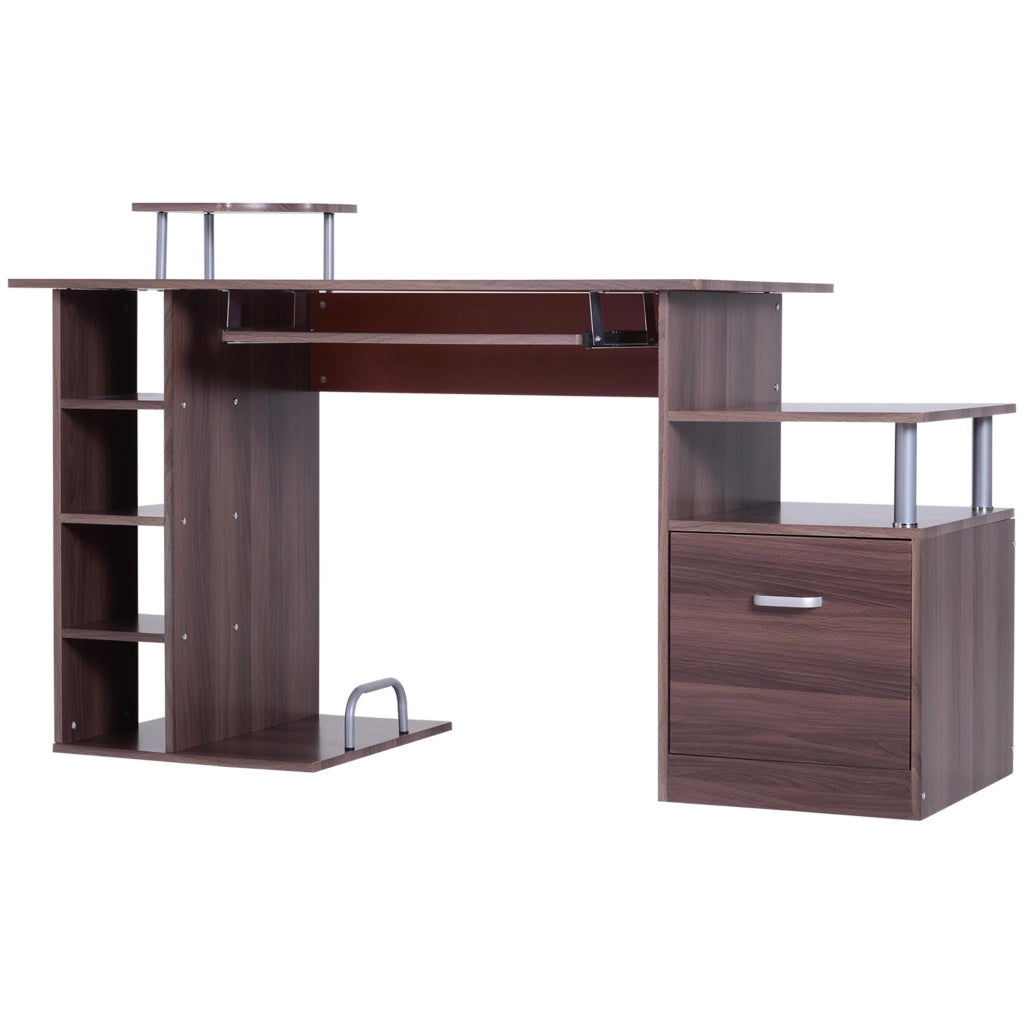 Scrivania per PC da Camera e Ufficio con Cassetto e Scaffale in Legno