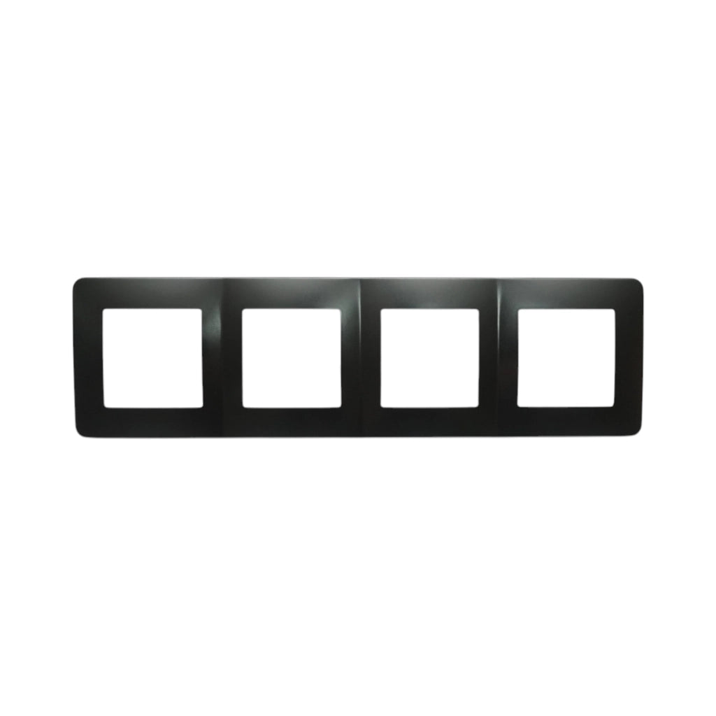 Cornice quadrupla nera in PC per presa e interruttore 300x83 mm