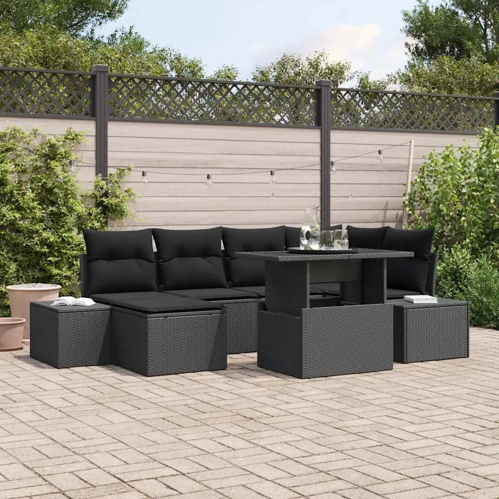 Set Divano da Giardino con cuscino 7 pcs Nero polyrattan 3357956