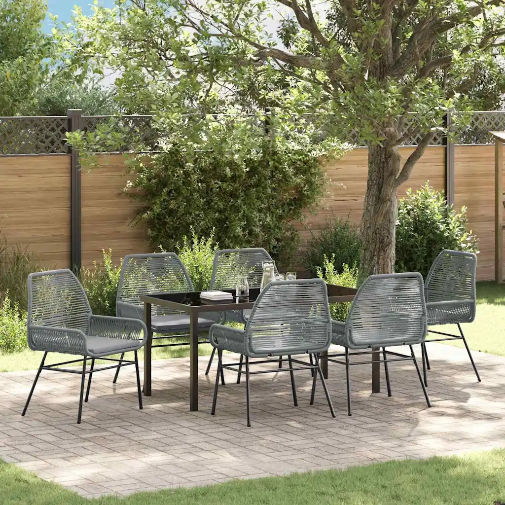 Set da Pranzo per Giardino con cuscino 7 pcs Grigio polyrattan