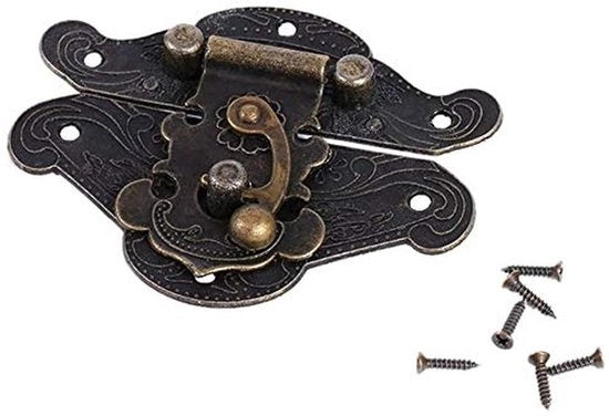 Scatola per gioielli design antico retro - Cassa in legno - Chiave decorativa - Cerniera - Zinklegering - 82x65mm - Chiusura decorativa