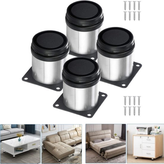 2 x Punte di sostegno mobili - Punte di sostegno regolabili, adatte per sostegni di cassetti - Punte di sostegno metalliche per poltrone/tavoli - Viti di fissaggio fornite (Raggio di regolazione 0-15 mm)