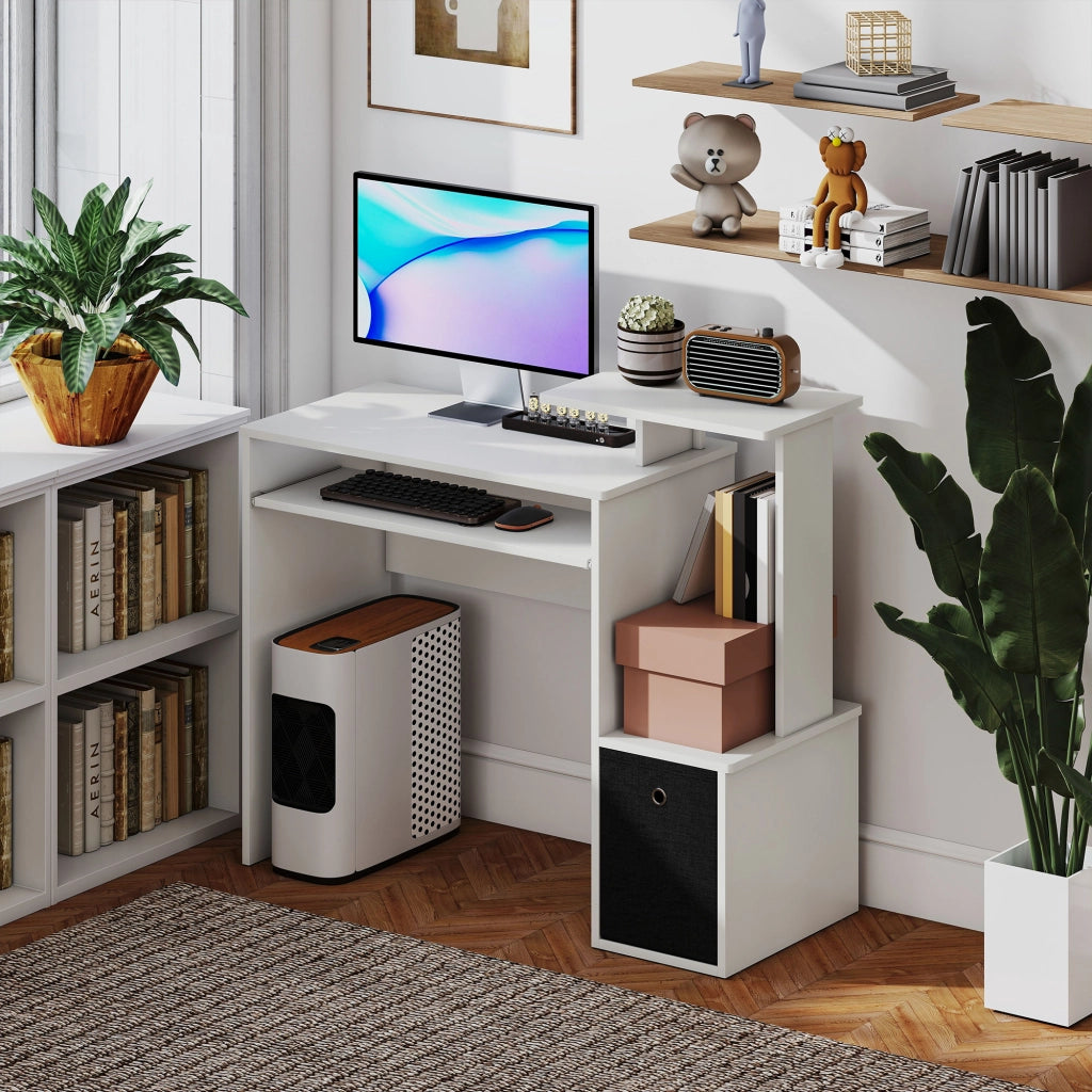 Scrivania Moderna con Cassetto e Ripiani ¨C Minimal ¨C Bianco e Nero 100x40x86.6cm