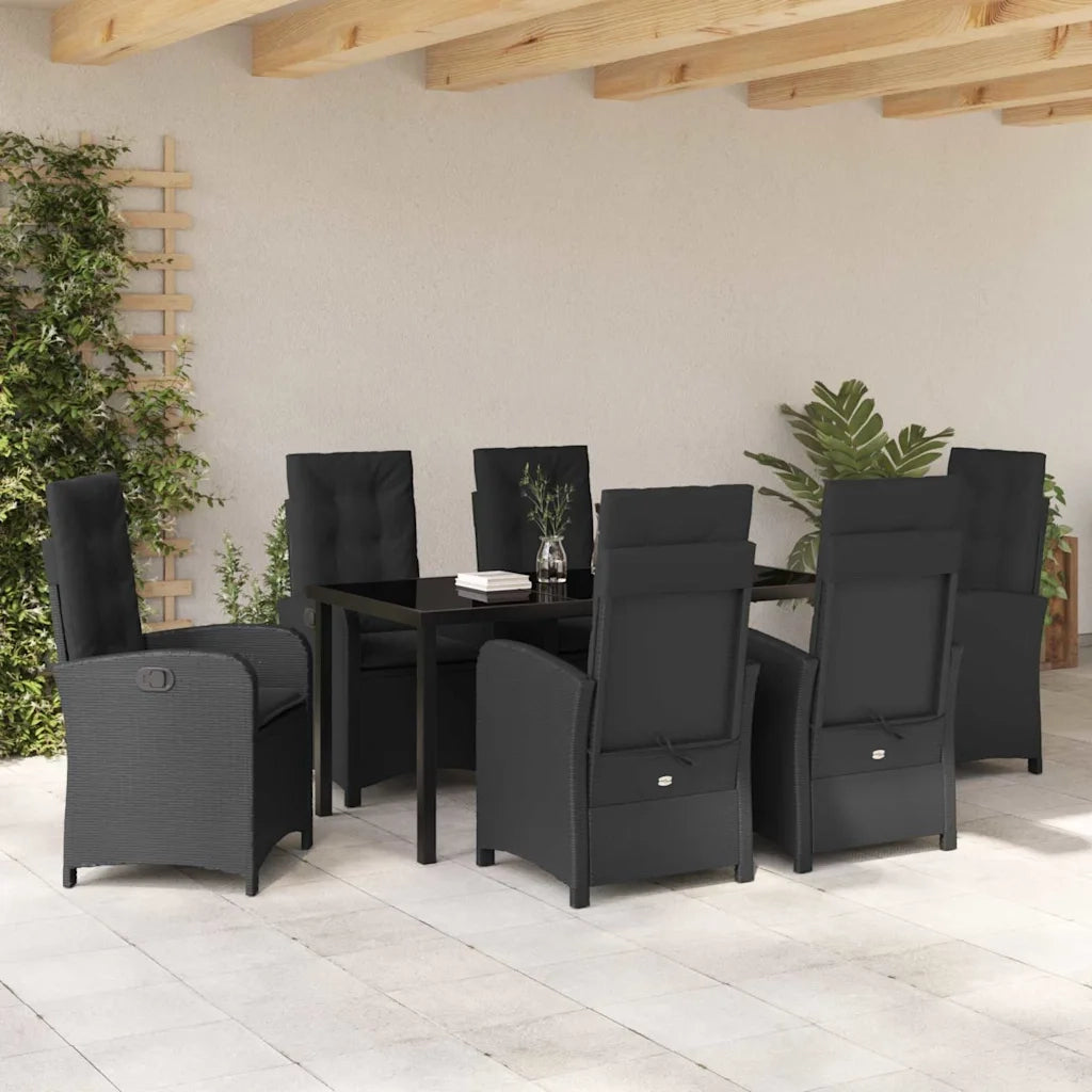 Set da Pranzo per Giardino con cuscino 7 pcs Nero polyrattan