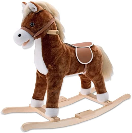 Cavallo a Dondolo per Bambini 1 Anno 2 Anni 3 Anni 4 Anni in Legno con Verso Reale funzionante 78x22x48(h)