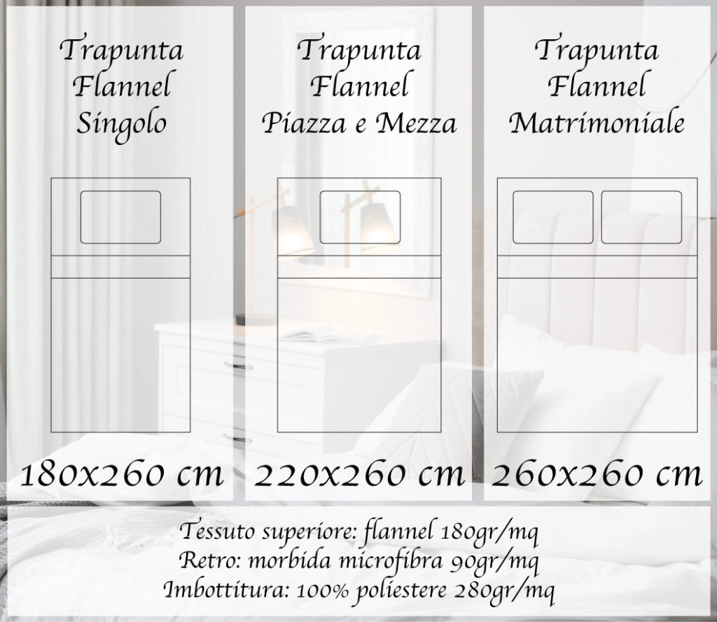 Trapunta Piumone Invernale In Tessuto Flanellato Effetto Velluto 550 Gr-Mq Grigio - Singolo
