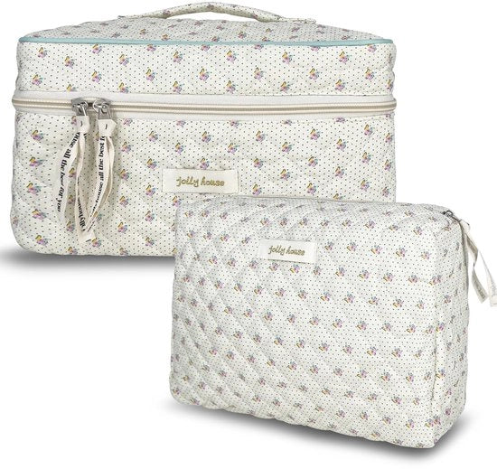 Borse cosmetiche per donne, borsa cosmetica con motivi floreali, set di borse per trucco, borse per bagno imbottite, borsa per bagno in cotone, grandi borse per trucco, accessori da viaggio, articoli per estetica, ragazza pulita