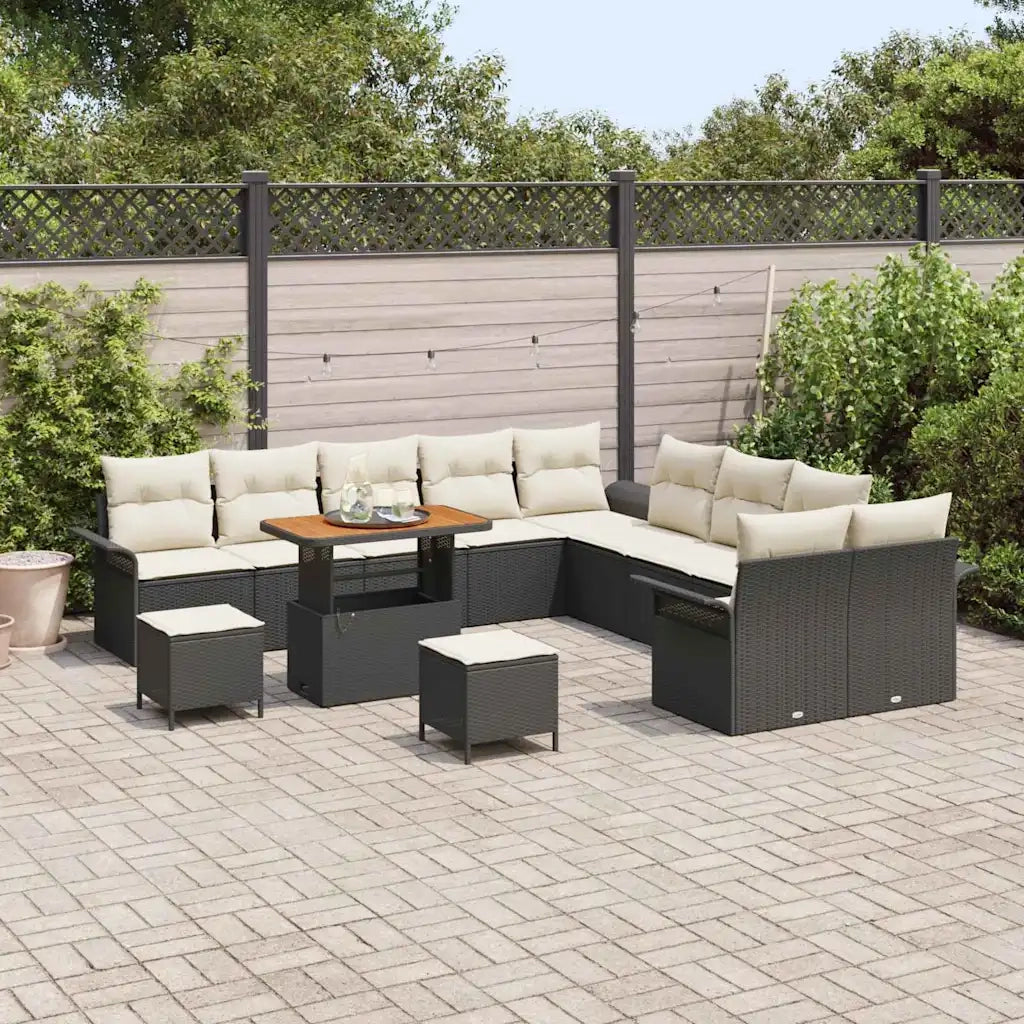 Set Divano da Giardino con cuscino 13 pcs Nero e Crema 3364145