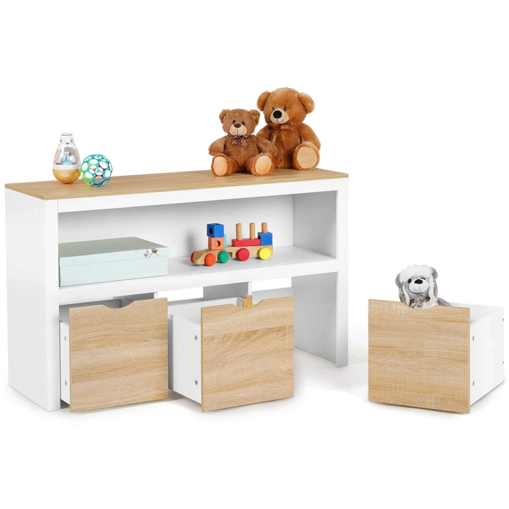 IDMarket - Contenitore per bambini MANA bianco e faggio con 3 cassetti a cubo su rotelle