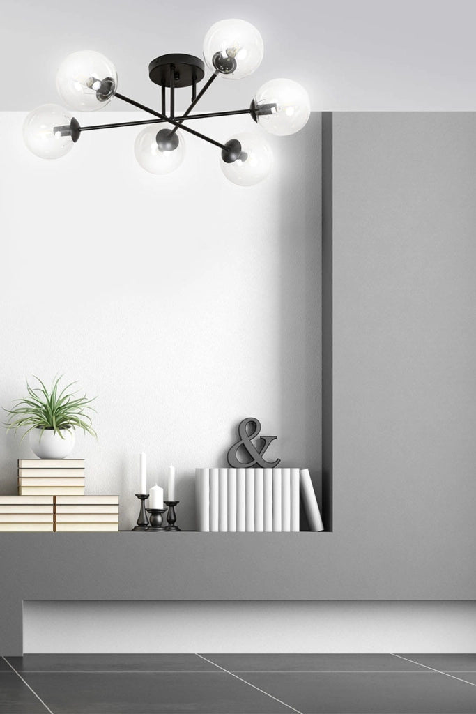 Plafoniera soffitto Emibig Brendi 6xE14 nera vetro trasparente