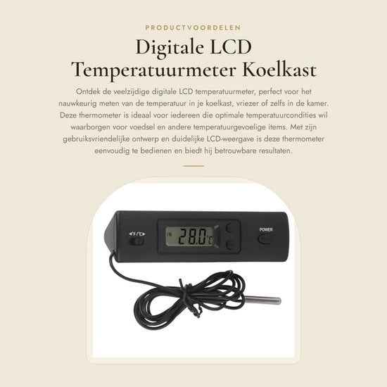 Termometro LCD Digitale per Fridge e Freezer - Misura Precisa - Adatto per Interno ed Esterno - Con Cavo - Connesso - Fornisce Letture Accurate