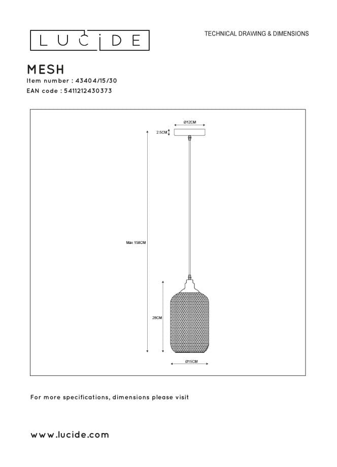 Lucide MESH lampada a sospensione nera metallo E27 Ø15